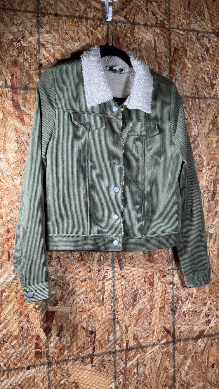 Favlux Medium Olive Green Corduroy Jacket with White Sherpa Lining
